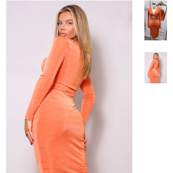 Orange midi cutout twist knot long sleeve - Picture 2 of 3